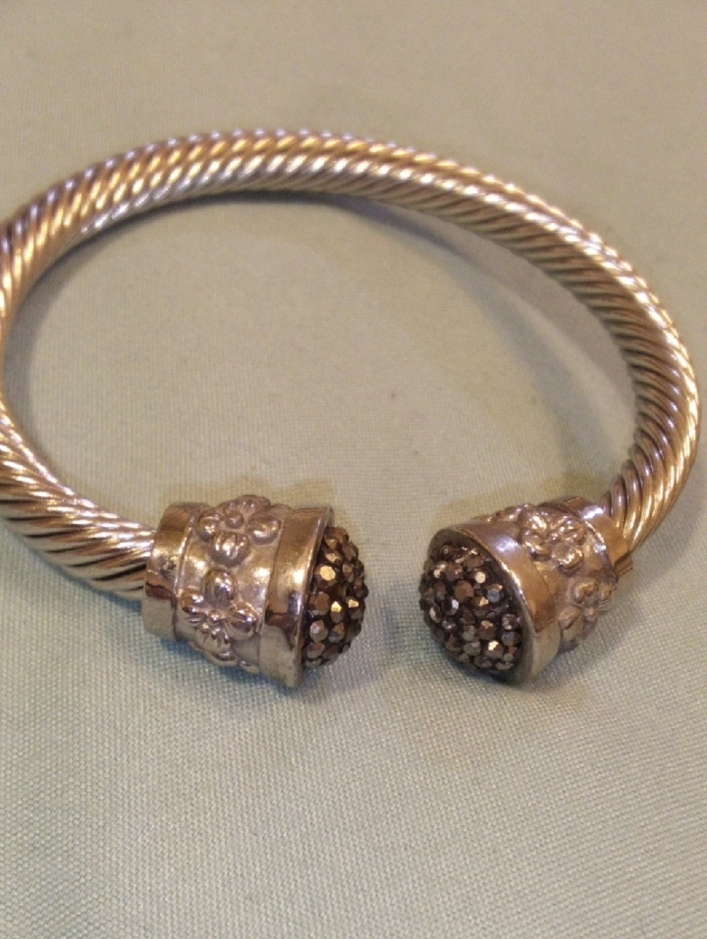Silver-Tone Twisted Cable Cuff Bracelet with Crystal End Caps